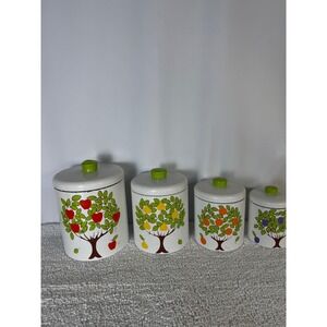 Ransburg Fruit Tree Canister Set White‎ Vintage Kitchen Storage Jars